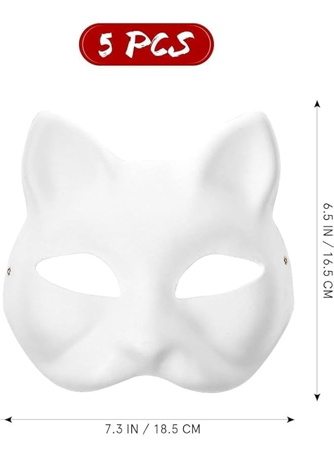 The Bros Cat Mask, 5 Pcs DIY White Cat Painted Masks Half Blank Animal Cosplay Dress Up Mask Masquerade Cat Fox Masks Halloween Mask Costume for Masquerade Prop, Party, Cosplay, Performance  - Image 4