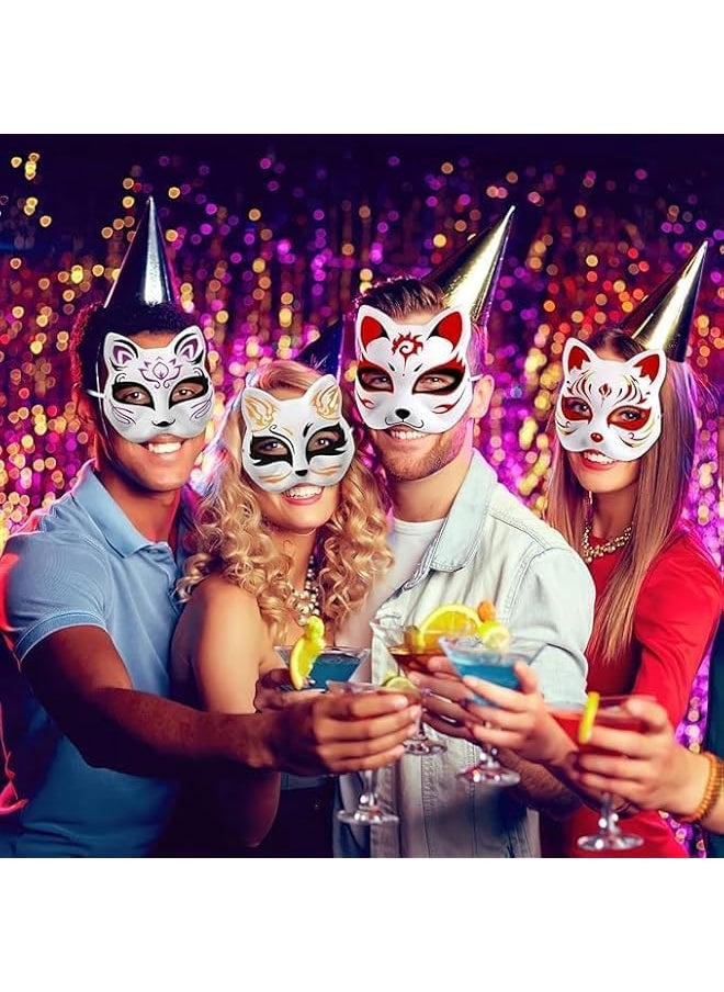 The Bros Cat Mask, 5 Pcs DIY White Cat Painted Masks Half Blank Animal Cosplay Dress Up Mask Masquerade Cat Fox Masks Halloween Mask Costume for Masquerade Prop, Party, Cosplay, Performance  - Image 5