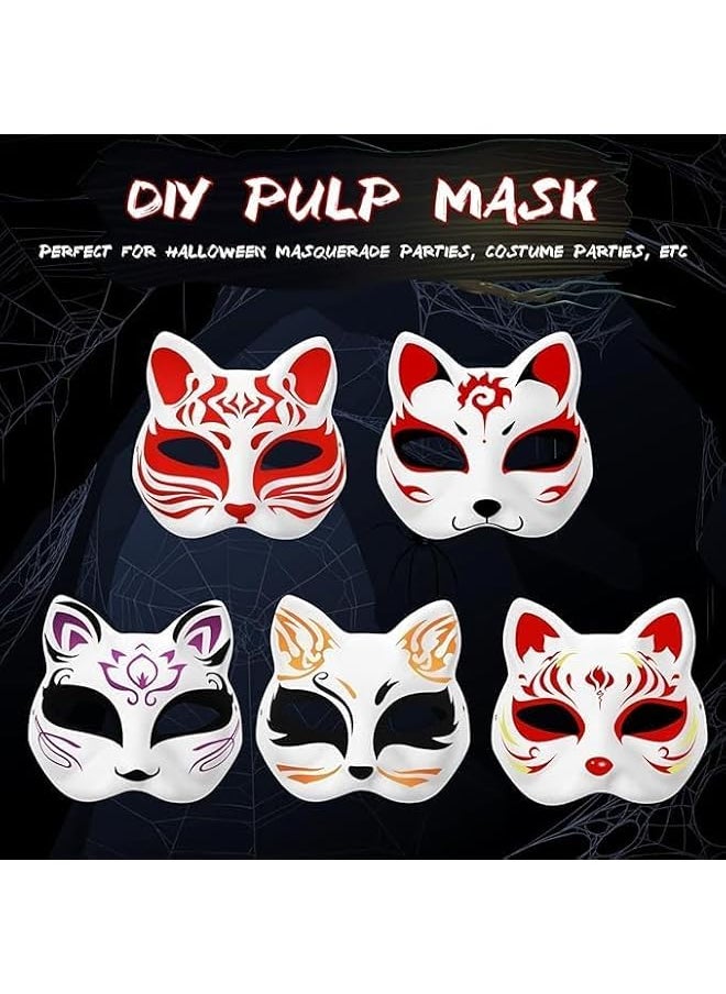 The Bros Cat Mask, 5 Pcs DIY White Cat Painted Masks Half Blank Animal Cosplay Dress Up Mask Masquerade Cat Fox Masks Halloween Mask Costume for Masquerade Prop, Party, Cosplay, Performance  - Image 3