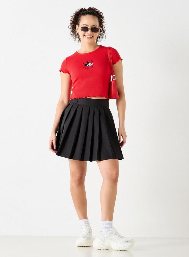 SP Characters Mickey Mouse Embroidered Round Neck T-shirt with Short Sleeves - Image 2