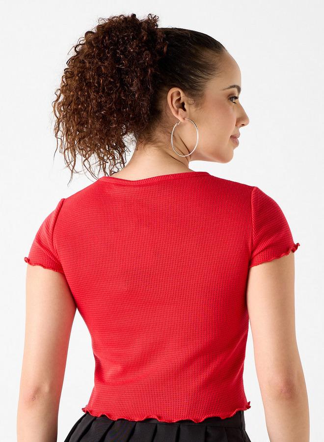 SP Characters Mickey Mouse Embroidered Round Neck T-shirt with Short Sleeves - Image 3