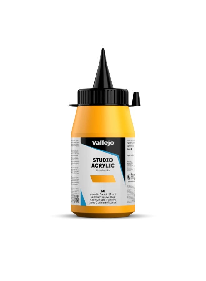 فاليجو طلاء أكريليك للفنانين 60 أصفر كادميوم (درجة اللون) 500 مل - درجة الاستوديو، مقاوم للضوء وغير سام