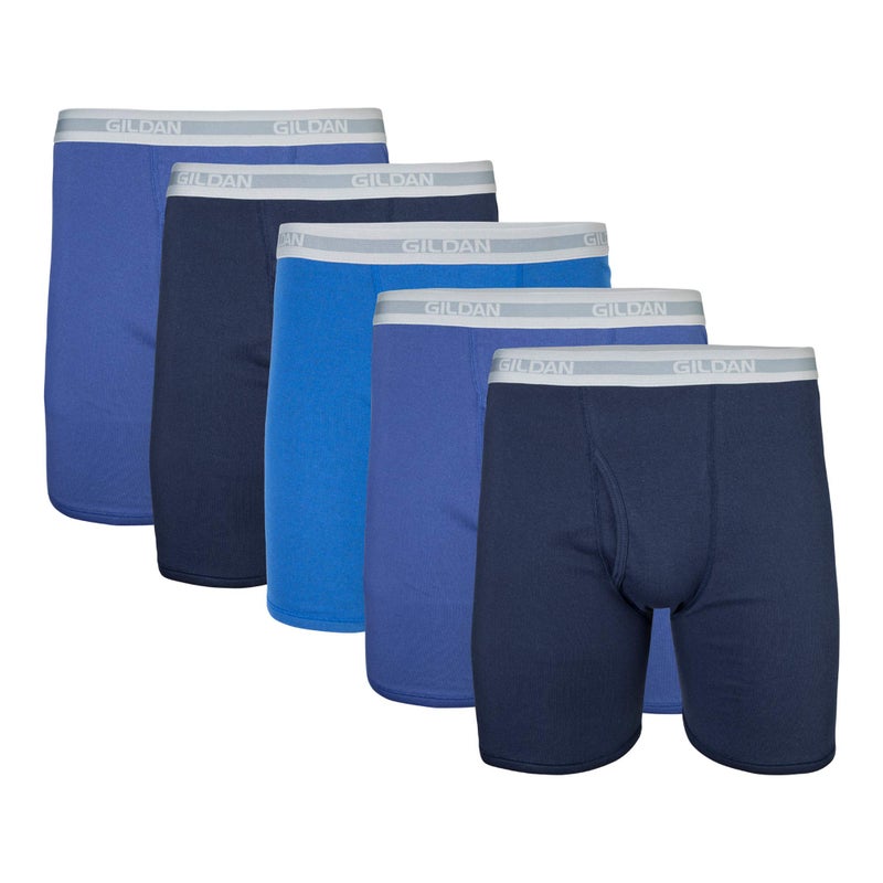 Gildan Men's Underwear Boxer Briefs, Multipack, Navy/Metro Blue/Antique Royal (5-Pack), Medium - Image 1