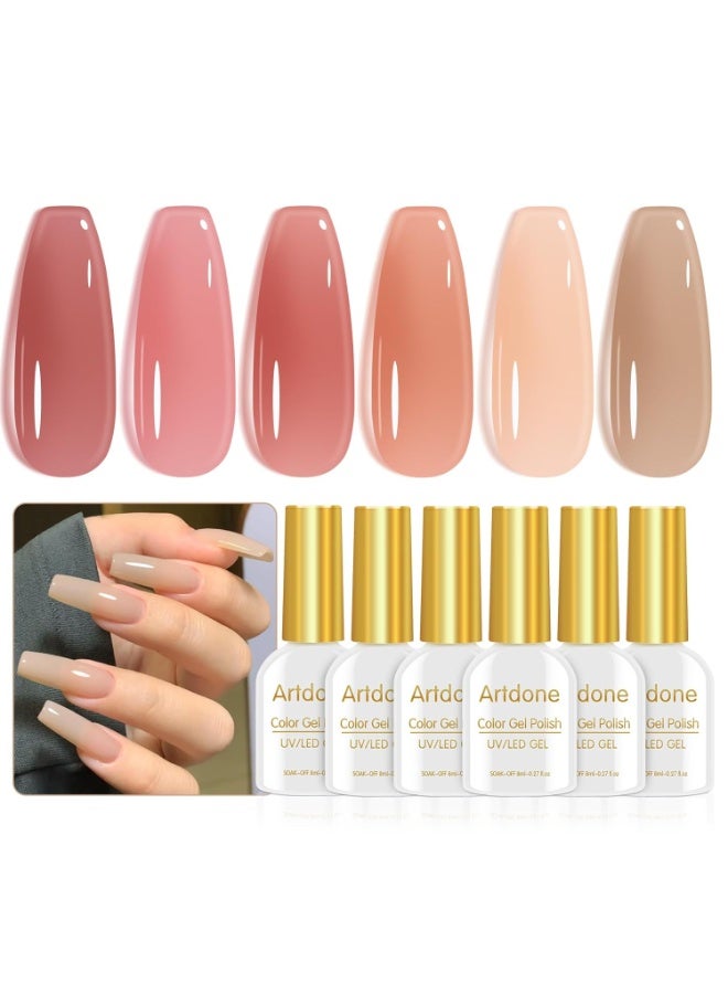 Artdone Sheer Gel Nail Polish Set - 6 Colors Translucent Pink Nude Brown UV Jelly Polish for All Seasons - Neutral Soak off LED Lamp Manicure Kit for Nail Art - Image 3