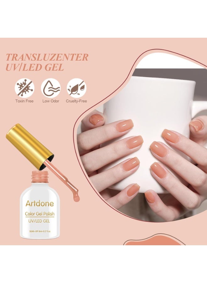 Artdone Sheer Gel Nail Polish Set - 6 Colors Translucent Pink Nude Brown UV Jelly Polish for All Seasons - Neutral Soak off LED Lamp Manicure Kit for Nail Art - Image 4
