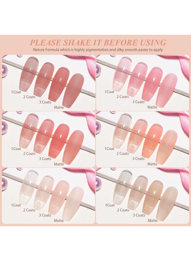 Artdone Sheer Gel Nail Polish Set - 6 Colors Translucent Pink Nude Brown UV Jelly Polish for All Seasons - Neutral Soak off LED Lamp Manicure Kit for Nail Art - Image 2