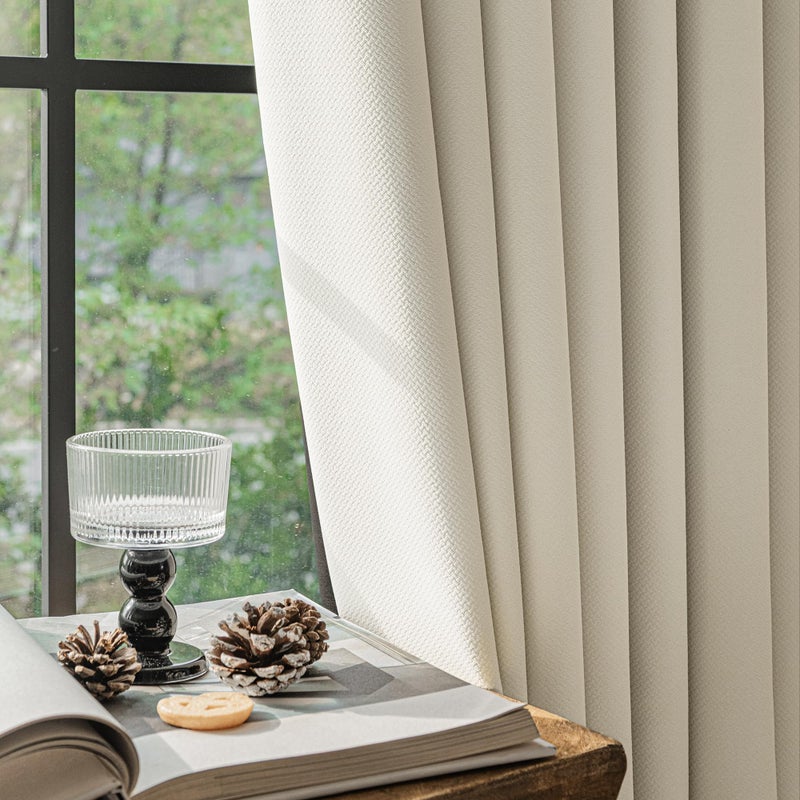 FMFUNCTEX 100% Blackout Curtains for Bedroom, Beige Back Tab Curtain 84 Inches Long Drapery Thermal Insulated Curtains for Living Room, Black Out Drapes Rod Pocket Room Darkening 2 Panels - Image 1