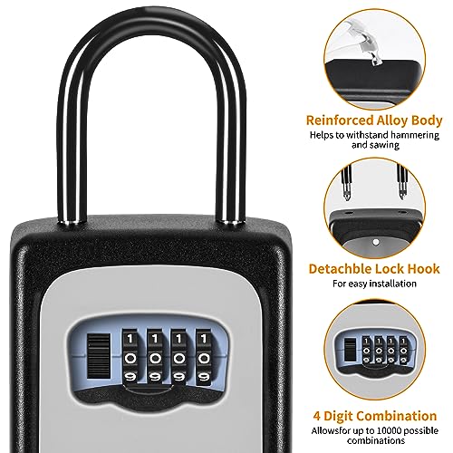 Fayleeko Portable Key Lock Box, Upgrade Clearly Visible Numbers, Lock Box Wall Mounted for House Key, 5 Key Capacity, Weatherproof Resettable Code (2 Pack, Gray) - Image 5
