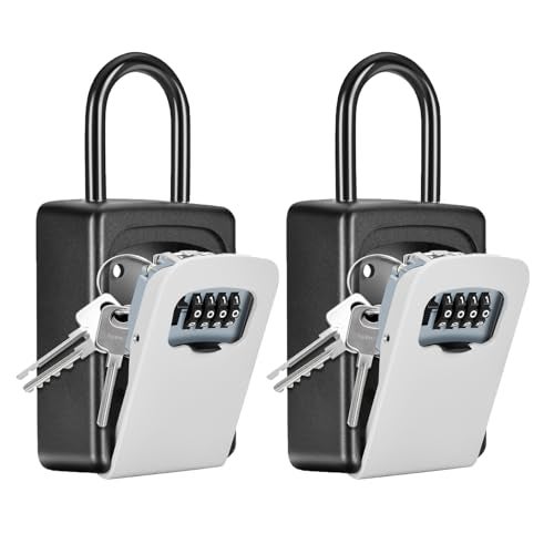 Fayleeko Portable Key Lock Box, Upgrade Clearly Visible Numbers, Lock Box Wall Mounted for House Key, 5 Key Capacity, Weatherproof Resettable Code (2 Pack, Gray) - Image 1