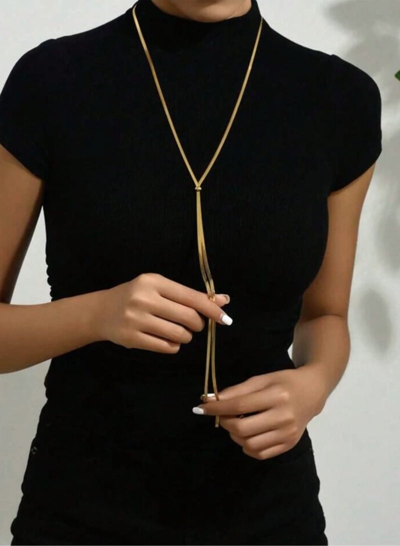 YUCCA Simple Long Rope Chain Necklace Stainless Steel Blade Personalized Gold Color Elegant Sweater Pendant Necklace for Women - Image 2