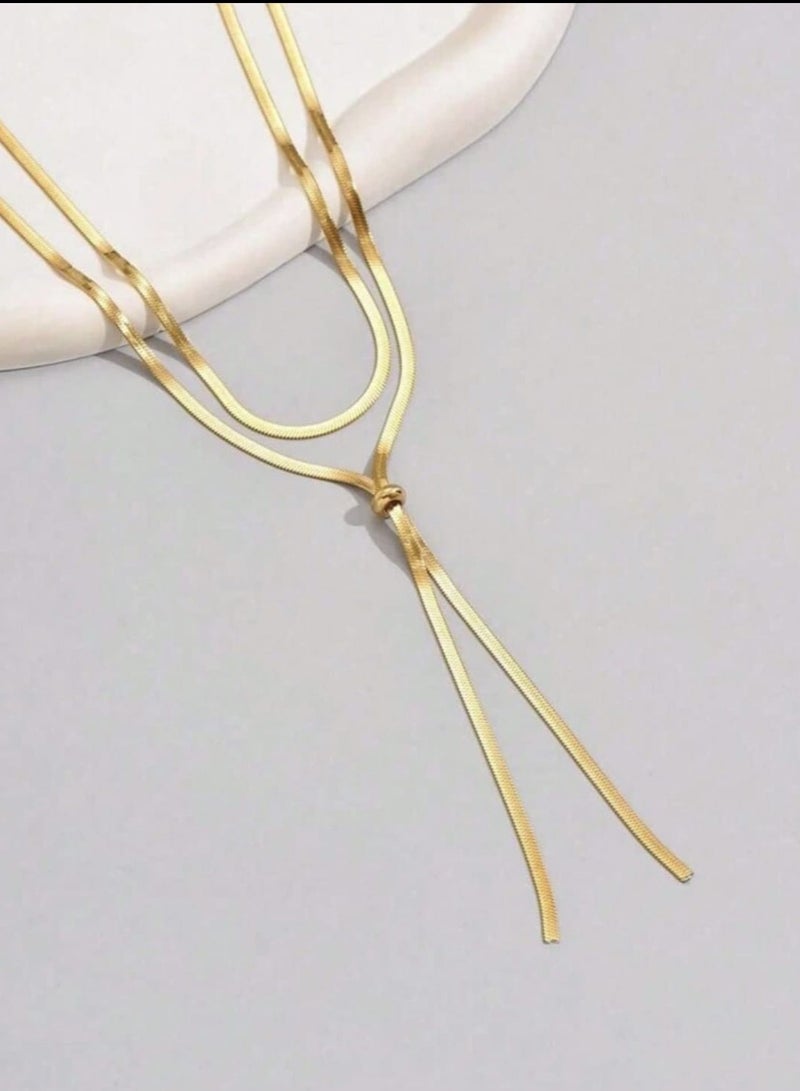 YUCCA Simple Long Rope Chain Necklace Stainless Steel Blade Personalized Gold Color Elegant Sweater Pendant Necklace for Women - Image 4