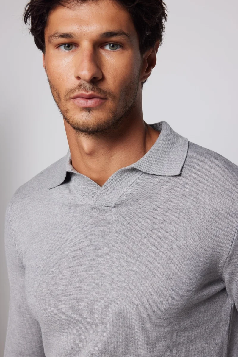 تودورس Slim Fit Narrow Cut Polo V-Neck Men's Gray Sweater