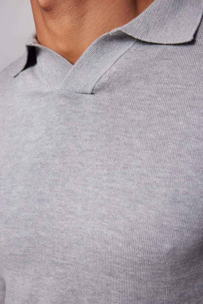 تودورس Slim Fit Narrow Cut Polo V-Neck Men's Gray Sweater