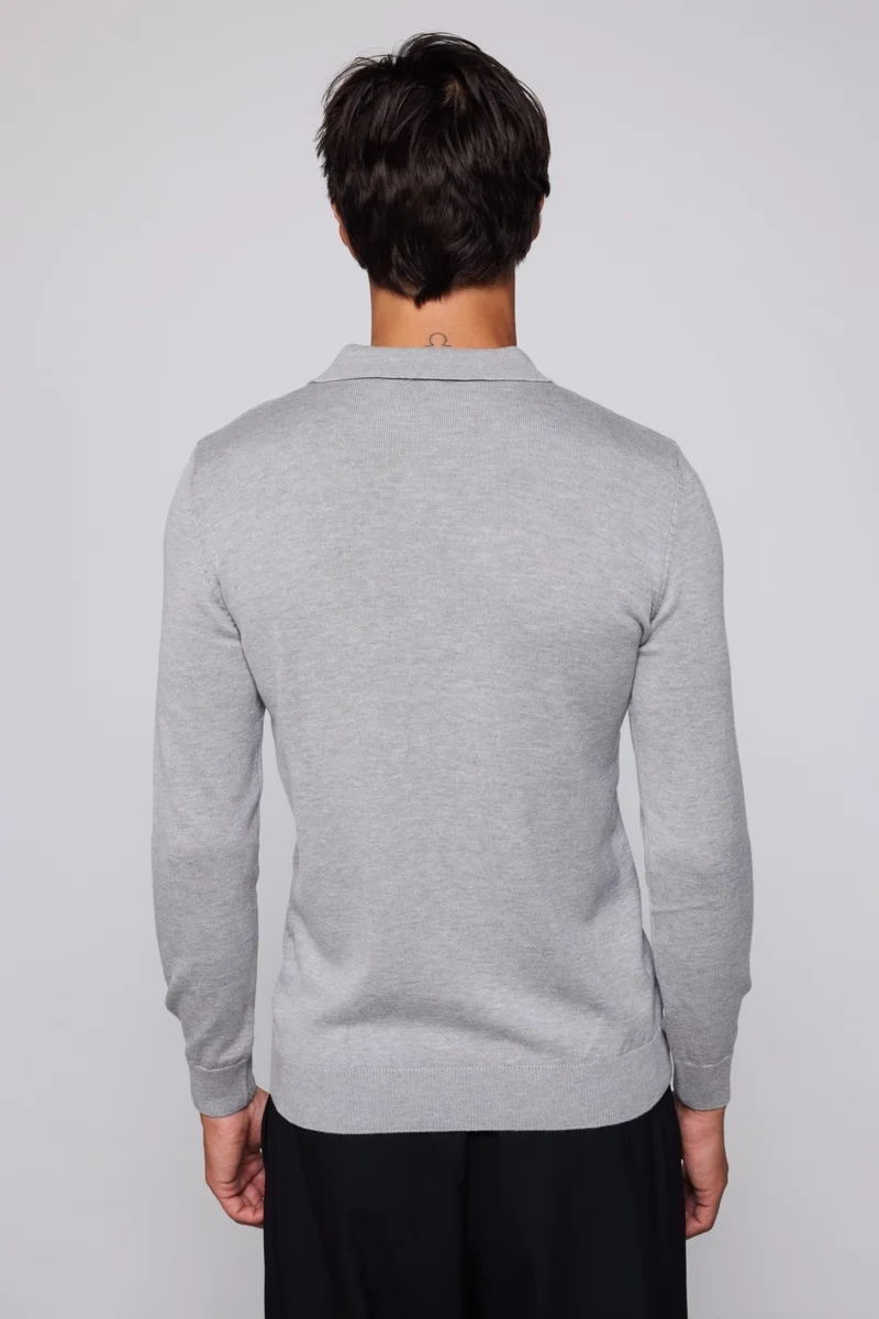 تودورس Slim Fit Narrow Cut Polo V-Neck Men's Gray Sweater