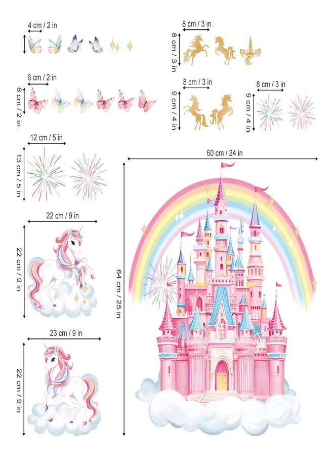 decalmile Rainbow Castle Wall Decals Unicorn Rainbow Butterfly Clouds Wall Stickers Girls Bedroom Baby Nursery Daycare Wall Decor - Image 4