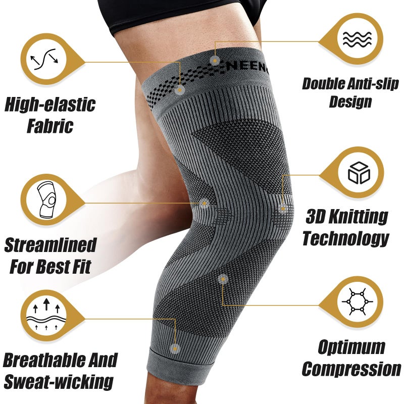 NEENCA Compression Leg Sleeve - Long Knee Sleeve, Ultra-thin Leg Sleeve with Graphene Ions Infused Fabric for Knee Pain Relief, Swelling, Arthritis, Poor Circulation, Runner, Sports - Image 2