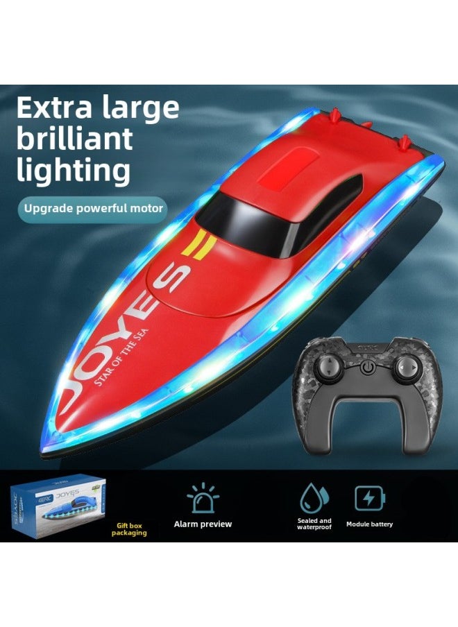High Speed Remote Control Speedboat Oversized Remote Control Boat Children Charging Wireless Electric Boy Water Toy Boat Model-Color:Brilliant Lanterns [extra Large - Red 100 Minutes] Gift Box-Specification:Two Rechargeable Batteries Are Recommended [double Battery Life]  - Image 1