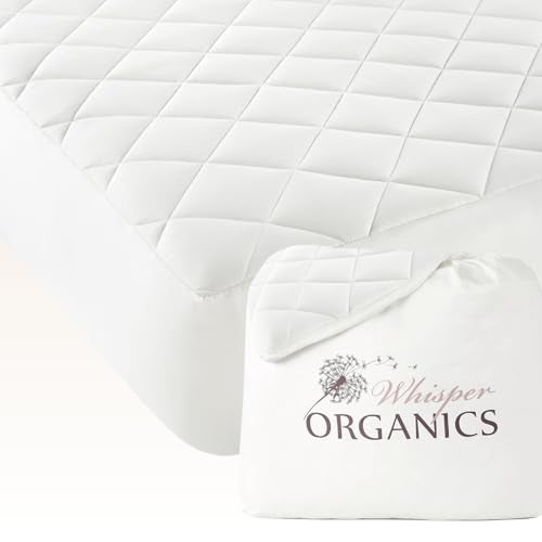Whisper Organics 100 Cotton Organic Mattress Pad  Luxury Quilted Mattress Topper Protector Plush  Breathable Machine Washable Design  Fairtrade  GOTS Certified Premium 400GSM Thick with Deep Pocket Twin 
