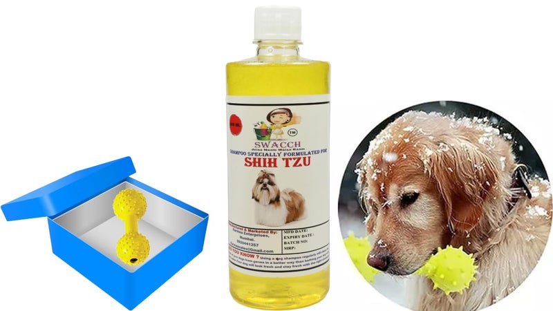 swacch Shih Tzu Dog Shampoo + Dumbbell Toy I Durable Rubber Dog Toy for Chewing I Playing,Teeth Cleaning & Training Toy I Combo Pack I 500ml Lemon - Image 1