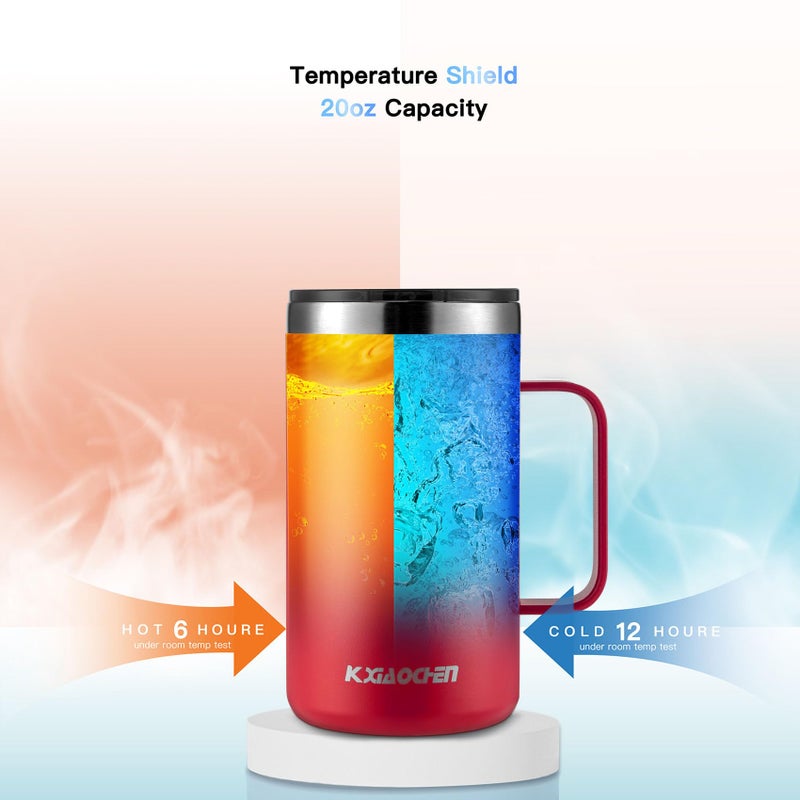 KXIAOCHEN 20oz Insulated Coffee Mug with Lid, Stainless Steel Coffee Cup, Double Wall Vacuum Coffee Tumbler with Handle, Premium Thermal Travel Coffee Mug (Red) - Image 4