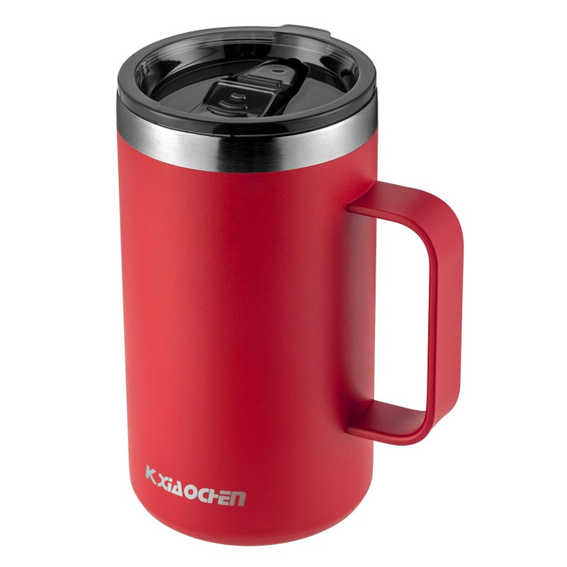KXIAOCHEN 20oz Insulated Coffee Mug with Lid, Stainless Steel Coffee Cup, Double Wall Vacuum Coffee Tumbler with Handle, Premium Thermal Travel Coffee Mug (Red) - Image 1