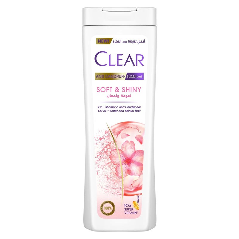 CLEAR Anti Dandruff 2IN1 Shampoo and Conditioner Soft & Shiny, for 3X softer and shiner hair, 180ML