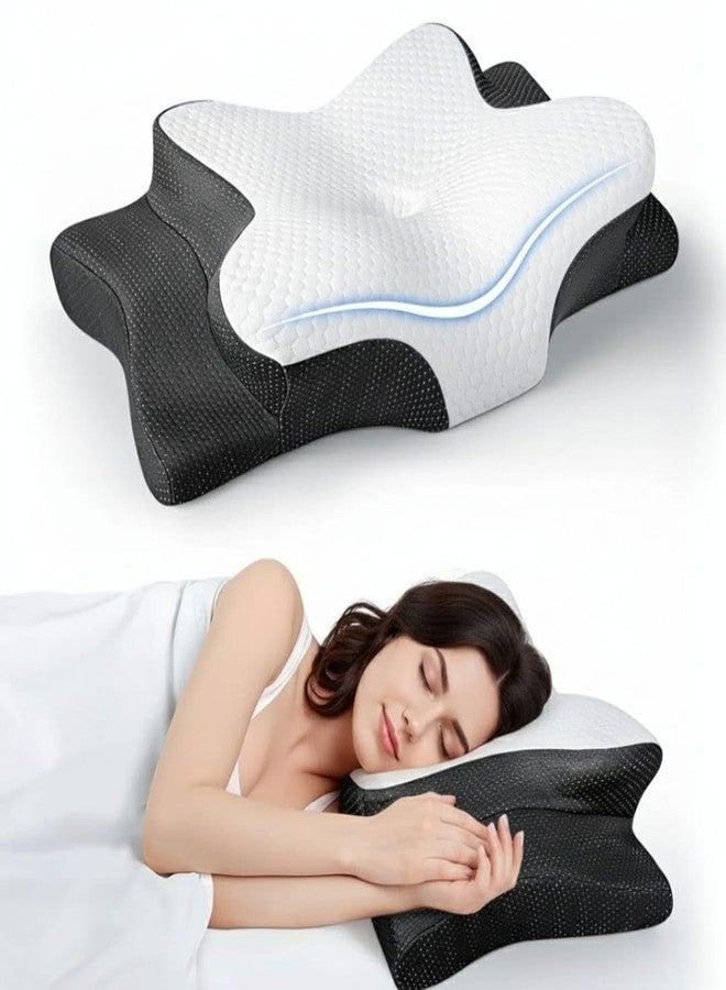 isk Cooling Memory Foam Pillow for Neck and Shoulder Pain Relief, Adjustable Cervical Contour Bed Pillow, Orthopedic Ergonomic Design for Side, Back & Stomach Sleepers, Breathable and Extra Supportive - Image 1