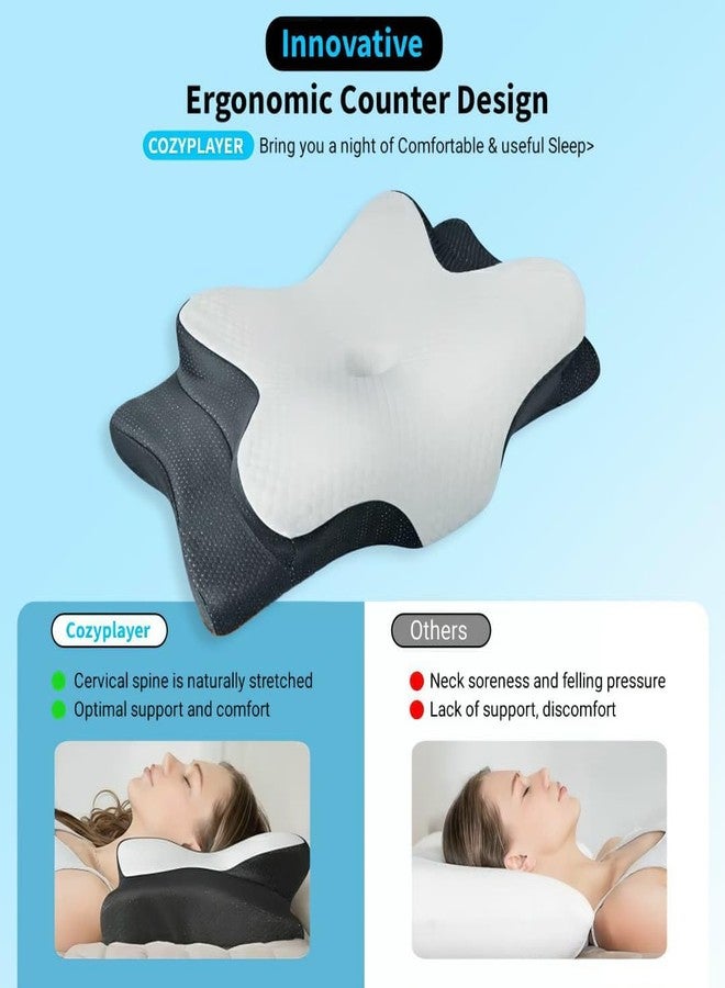 isk Cooling Memory Foam Pillow for Neck and Shoulder Pain Relief, Adjustable Cervical Contour Bed Pillow, Orthopedic Ergonomic Design for Side, Back & Stomach Sleepers, Breathable and Extra Supportive - Image 3