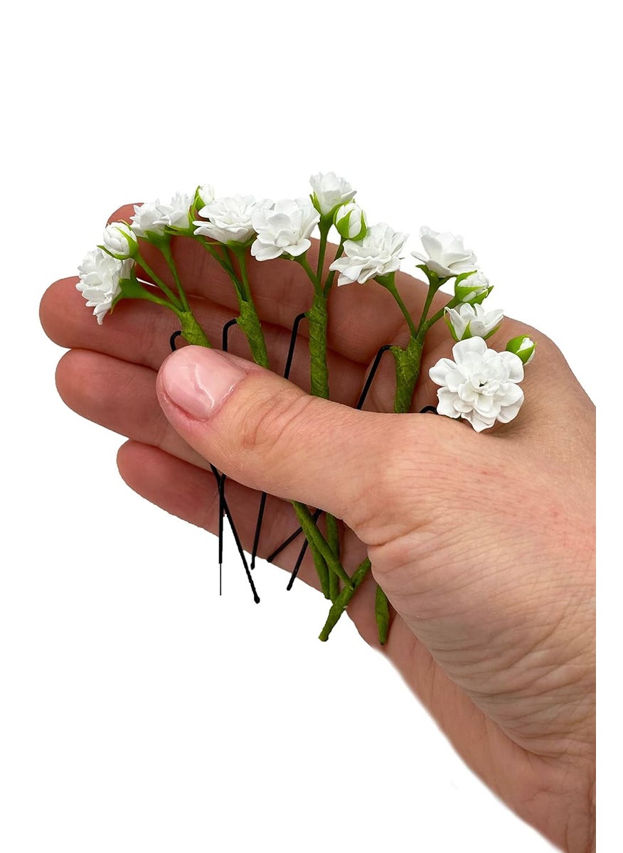 Handmade Set of 5 Baby breath bridal hair pins wedding piece tiny flower hairpiece 