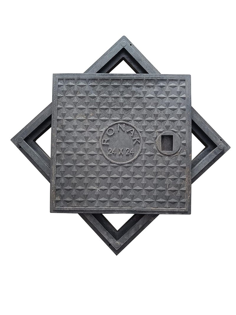 Ronak Heavy Duty Flat Manhole Cover for All Purposes Chamber Cover Sump Cover Water Tank Cover 1 Tons Capacity 24 x 24 Flat Type - Image 1