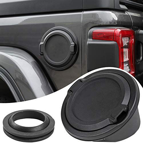 Savadicar Gas Cap Cover Fuel Tank Door Compatible with 20182025 Jeep Wrangler JL JLU 4xe 24 Door ABS Aluminum Alloy Construction Exterior Accessories Black