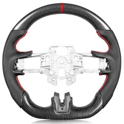 TESFEEL Real Carbon Fiber Steering Wheel for Mustang 2015-2017 Nappa Perforated Leather with Hand Stitching D-shaped Steering Wheel for Mustang EcoBoost/GT/V6 for Shelby GT350/GT350R - Image 1