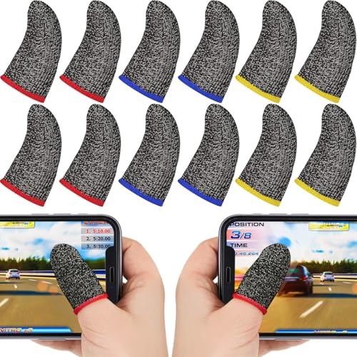 Cerlink 12Pcs Mobile Gaming Finger Sleeves Pubg Thumb Gloves Anti-Slip Sweat-Proof Professional Touch Screen Thumbs Finger Sleeve for Pubg Mobile Phone Game (Pack of-12Pcs) - Image 1