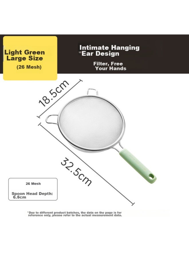 COOKER KING Chuidahuang Double-eared Strainer, Fine Mesh 304 Stainless Steel Filter Ladle, Soy Milk Strainer, Baby Food Sieve, Large Green Size 26 Mesh  - Image 1