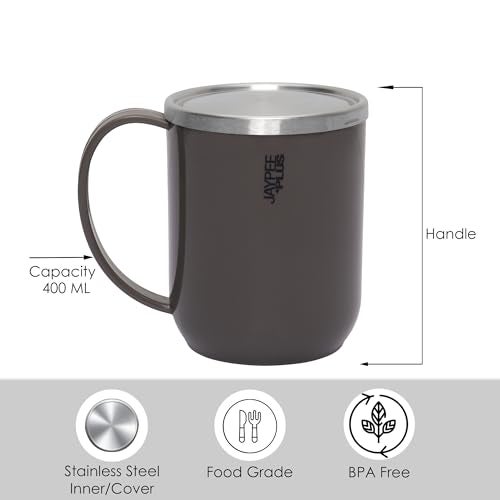 Jaypee Plus Cupshup Coffee Mug with Lid Stainless Steel Inner & Cover Insulated Tea Cup | BPA Free | Food Grade |Heat Retention|Suitable for Gift, 400 ml, Light Grey - Image 3