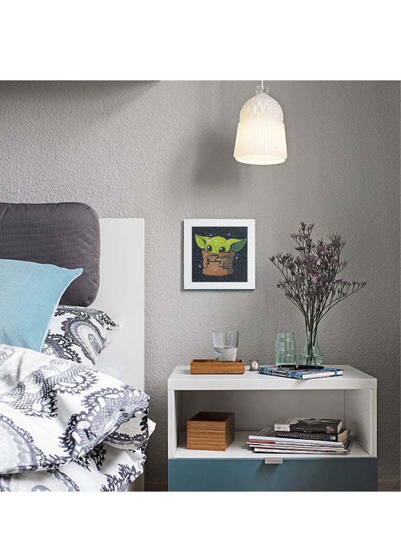 SYOSI 5D Diamond Painting Kit for Kids with Wooden Frame Easy Small Anime Diamond Painting Full Drill Diamond Art Gem Painting for Beginners 7X7 inch (Baby Yoda) - Image 5