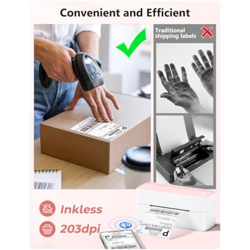 Wireless Bluetooth Thermal Label Printer for Small Business Shipping Packages, Compatible with iPhone, Android, Amazon, Shopify, UPS, USPS White, 10 cm × 15 cm, Model 241BT - Image 4