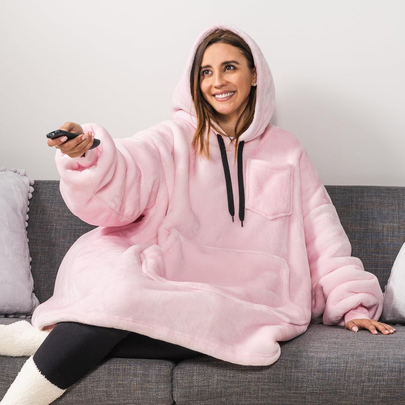 PAVILIA PAVILIA Blanket Hoodie for Women Pink  Sherpa Wearable Blanket Men  Cozy Oversized Sweatshirt Blanket  Warm Fleece Hooded Blanket Sweater with Sleeves and Giant Pocket  Pink - Image 2