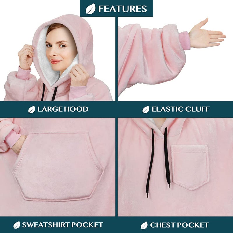 PAVILIA PAVILIA Blanket Hoodie for Women Pink  Sherpa Wearable Blanket Men  Cozy Oversized Sweatshirt Blanket  Warm Fleece Hooded Blanket Sweater with Sleeves and Giant Pocket  Pink - Image 3