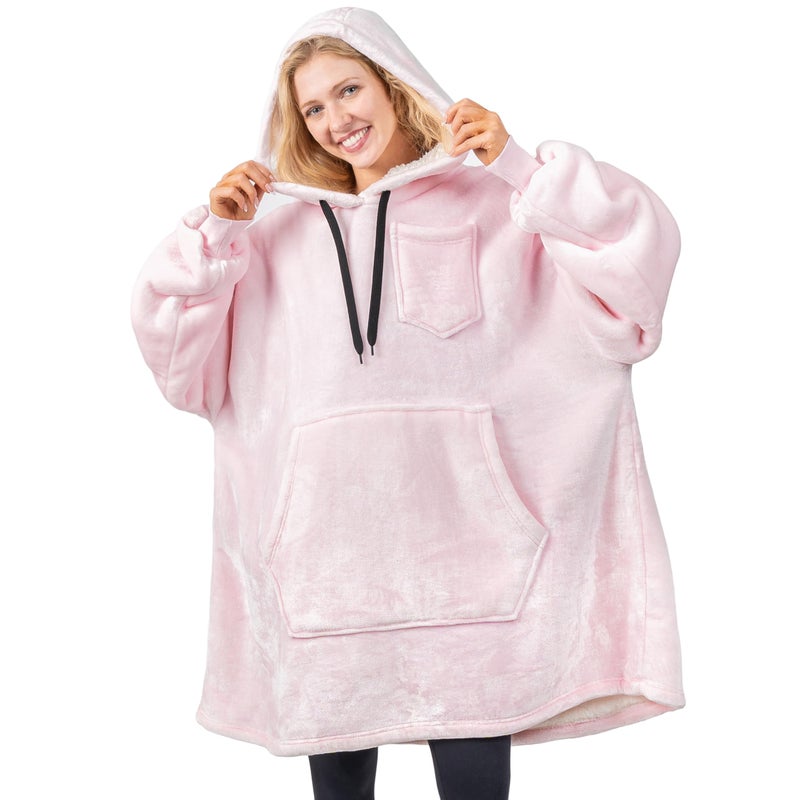 PAVILIA PAVILIA Blanket Hoodie for Women Pink  Sherpa Wearable Blanket Men  Cozy Oversized Sweatshirt Blanket  Warm Fleece Hooded Blanket Sweater with Sleeves and Giant Pocket  Pink - Image 1