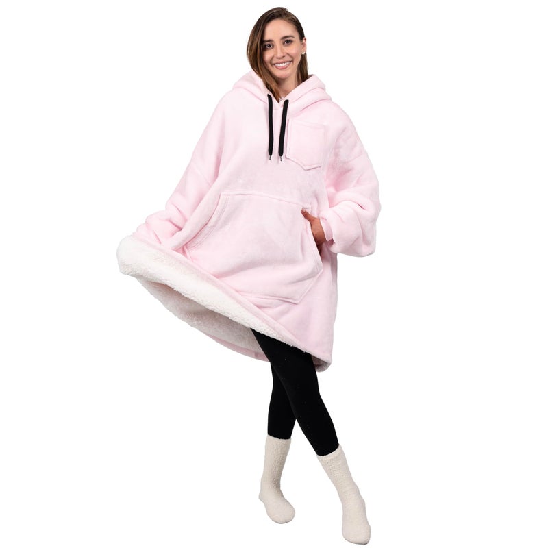 PAVILIA PAVILIA Blanket Hoodie for Women Pink  Sherpa Wearable Blanket Men  Cozy Oversized Sweatshirt Blanket  Warm Fleece Hooded Blanket Sweater with Sleeves and Giant Pocket  Pink - Image 5