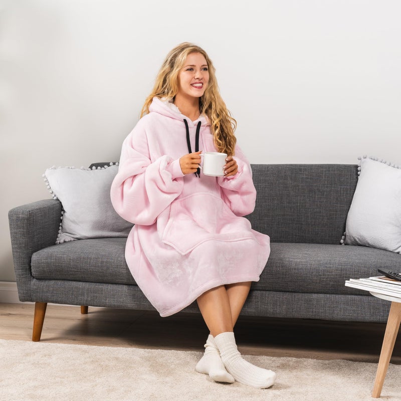 PAVILIA PAVILIA Blanket Hoodie for Women Pink  Sherpa Wearable Blanket Men  Cozy Oversized Sweatshirt Blanket  Warm Fleece Hooded Blanket Sweater with Sleeves and Giant Pocket  Pink - Image 4