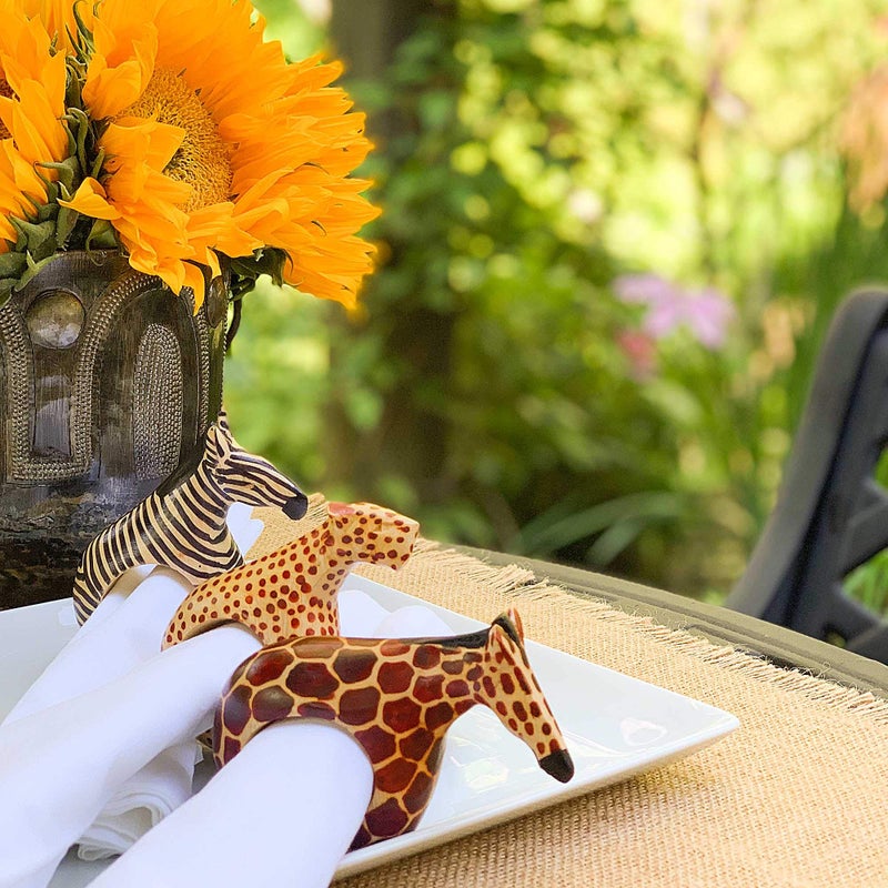 Global Crafts Mahogany Wood Animal Napkin Rings - Set of Six - Image 3