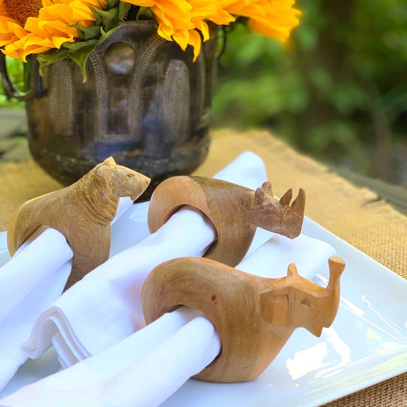 Global Crafts Mahogany Wood Animal Napkin Rings - Set of Six - Image 4