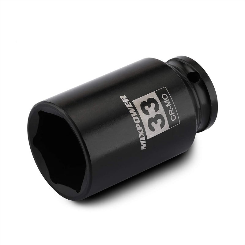 MIXPOWER 1/2" Drive Deep Impact Socket, CR-MO, 33 mm, METRIC, 6 Point, Axle Nut Impact Grade Socket for Easy Removal - Image 1
