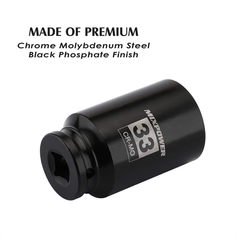 MIXPOWER 1/2" Drive Deep Impact Socket, CR-MO, 33 mm, METRIC, 6 Point, Axle Nut Impact Grade Socket for Easy Removal - Image 4