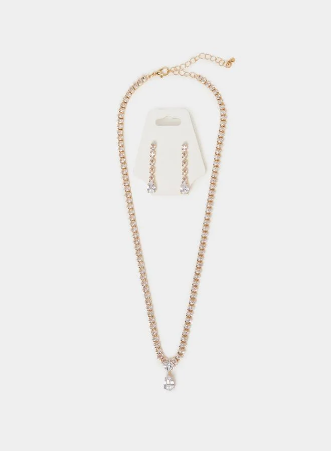 Styli Embellished Necklace and Earrings Jewelry Set