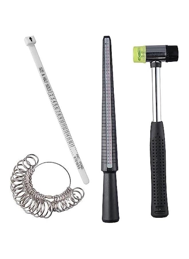 Generic 27Pcs US Size Ring Measuring Tool Set with Rubber Hammer,Jewelry Tool Measuring Stick Metal Mandrel Ring Sizer Gauge for Jewelry Making Jewelers Tools  - Image 1