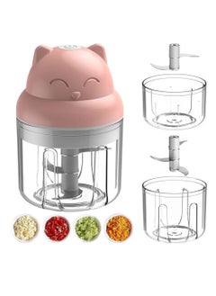 Electric Food Chopper, Mini Garlic Chopper, Portable Vegetable Mincer Meat Blender, USB Charging Food Processor for Puree, Onion, Herb, Veggie, Ginger, Fruit Chopper with 2 Cups (A-Pink)