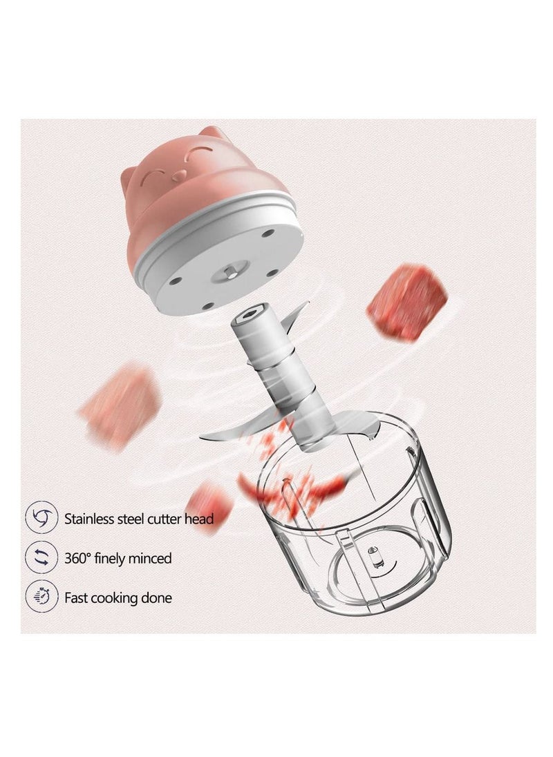 Generic - Electric Food Chopper, Mini Garlic Chopper, Portable Vegetable Mincer Meat Blender, USB Charging Food Processor for Puree, Onion, Herb, Veggie, Ginger, Fruit Chopper with 2 Cups (A-Pink) - Image 1